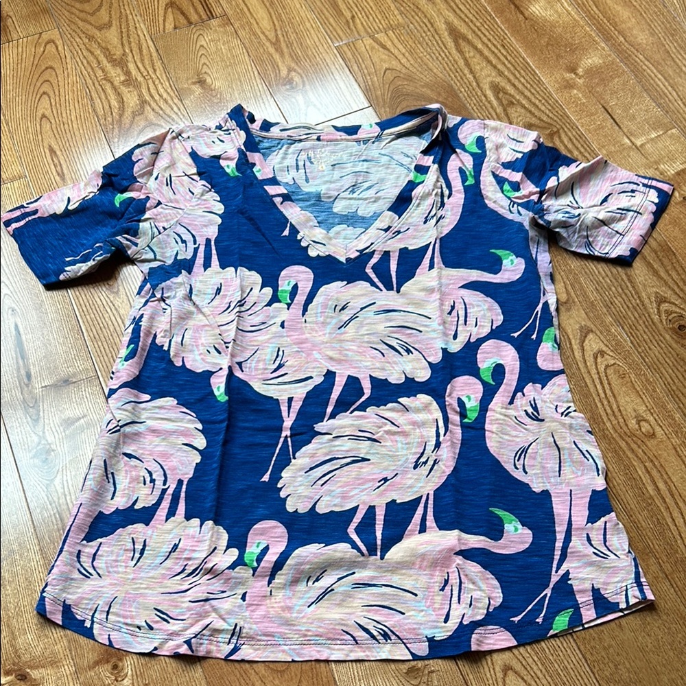 Flamingo Print V-Neck T-Shirt